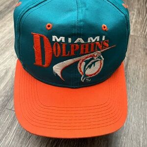 Vintage Miami Dolphins Teal and Orange Snapback 90s Cap Tail sweep Youngan NFL